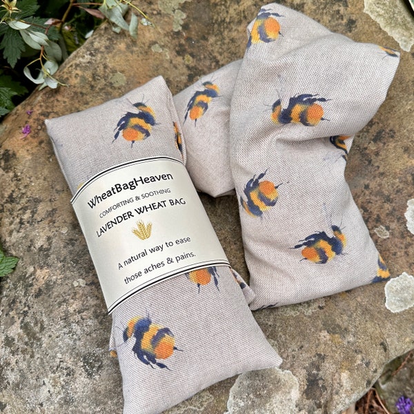 Gardeners wheat bags, holistic heatpack. Natural pain relief, yellow bumble bee heating pad. Cold pack cold compress with English lavender