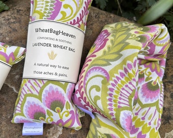 Wheat heat bag with lavender. Microwave reusable heat pad for period cramps. Get well soon gift