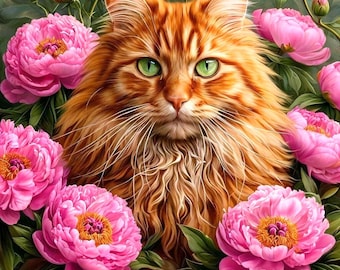 Counted Cross Stitch Pattern "Cat among the flowers 72"