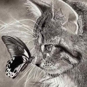 Counted Cross Stitch Pattern &quot;Cat and Butterfly&quot;