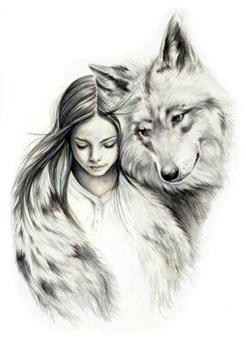 Counted Cross Stitch Pattern Girl with a wolf image 0