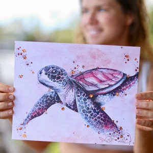 Purple Turtle Ocean Art Hawaii Honu