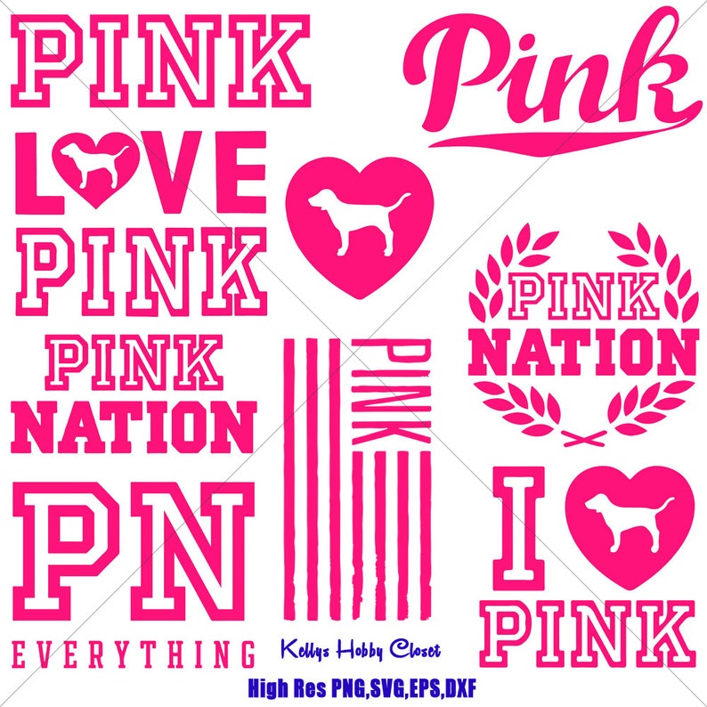 Love Pink, Love Pink SVG Bundle, Love Pink Clip Art Bundle, Love Pink, Pink Nation, Love Pink Dog, svg, svg, png, dxf, eps 