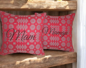 Handmade Red Welsh Tapestry Cushion: Embroidered Throw Pillow