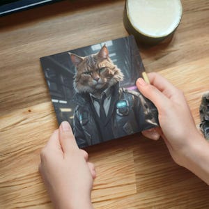 サイバーパンク動物写真スタイルのグリーティングカード、バースデーカード、白紙のカード