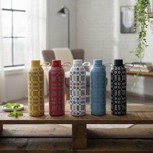 Multi coloured Welsh tapestry blanket design Water bottle, Thermal Flasks, Re-useable flasks