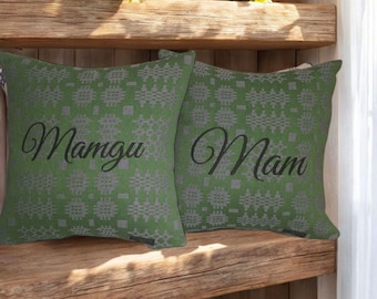 Handmade Embroidered Welsh Tapestry Cushion: Forest Green Throw Pillow