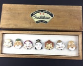 Toshikane Porcelain Seven Fortune Gods Buttons Japan NEW UNUSED in Box