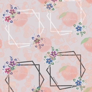 Border 2, Thai Li Loos floral, Color, B&W, JPEG, PNG, Digital Download