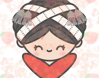 Mien Girl, Traditional, Color BW, JPEG, PNG, Digital Download