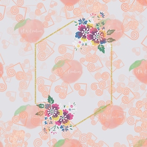 Border 7, Thai Li Loos floral, Long Hexagon 1, Color, JPEG, PNG, Digital Download