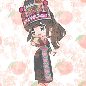 Chibi, Hmong Girl 5, JPEG, PNG, Digital Download