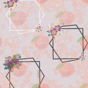 Border 1, Thai Li Loos floral, Color, B&W, JPEG, PNG, Digital Download