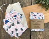 100 Cotton Reusable Soft Face Cleansing Wash Pads Makeup Remover Pads Storage Wash Bag - Eco Friendly Washable Zero Waste - Floral