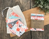 100 Cotton Reusable Soft Face Cleansing Wash Pads Makeup Remover Pads Storage Wash Bag - Eco Friendly Washable Zero Waste - Floral