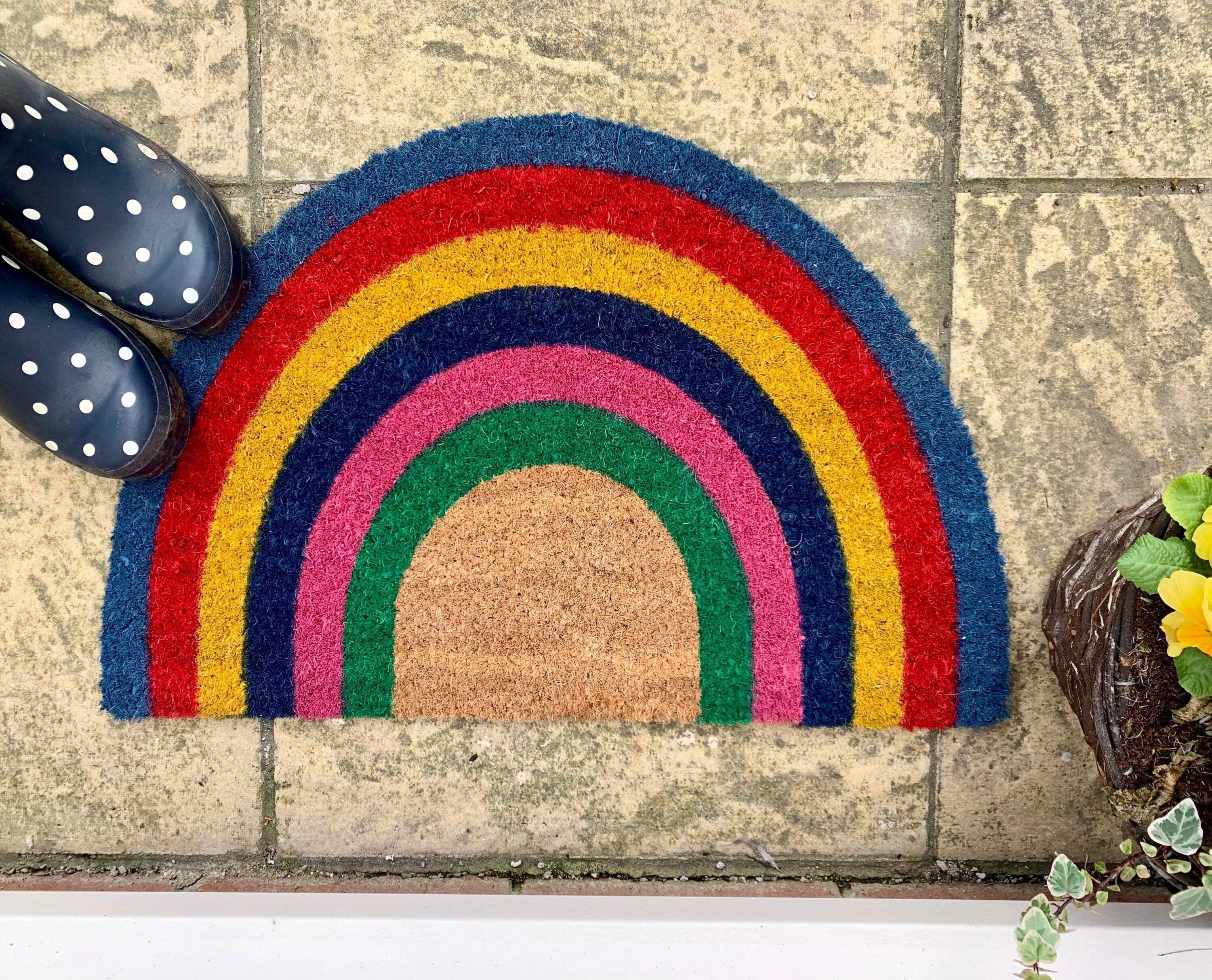 Rainbow Doormat Natural Coir Door Mat Etsy