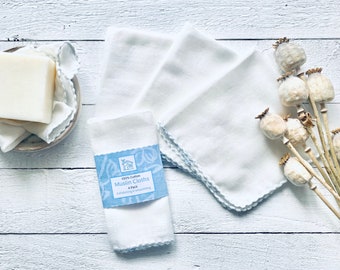 100% Soft Cotton 4 Muslin Face Cloths |  Cleansing | Exfoliating |  Makeup Remover Wipes | Reusable | Washable |  Zero Waste