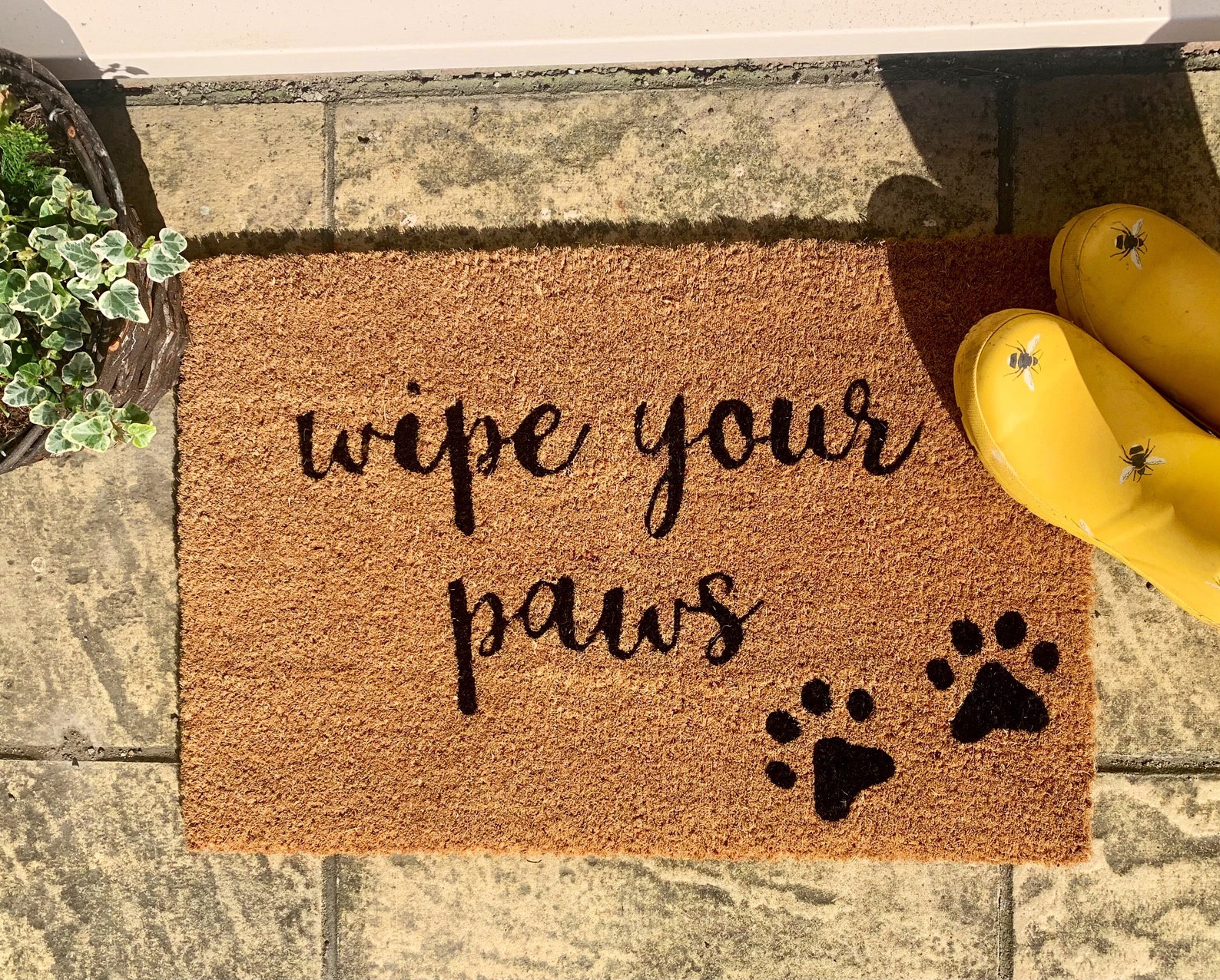Wipe Your Paws Doormat Dog Paw Prints Natural Coir Etsy