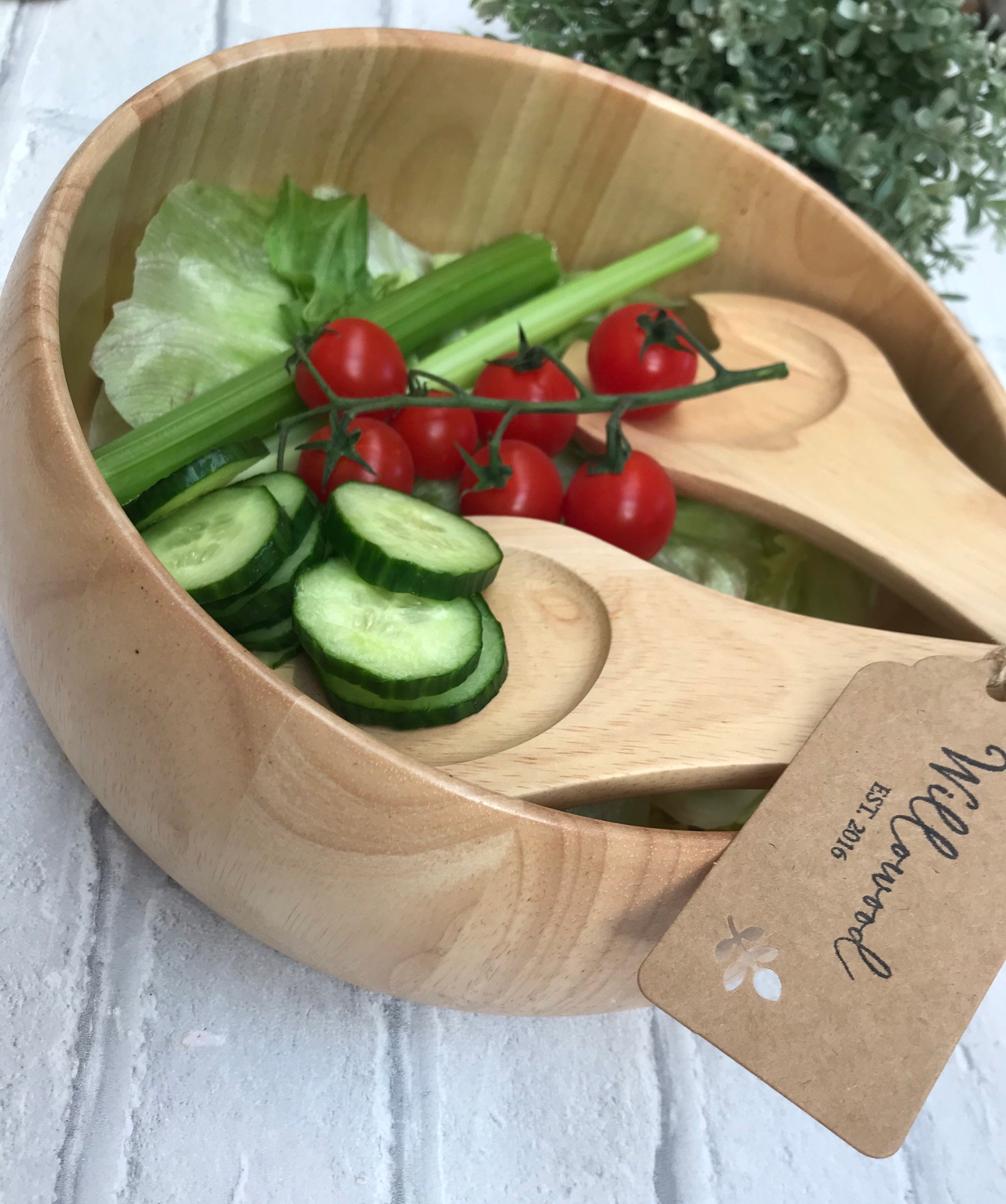Large Natural Wood Chunky Salad Bowl & Servers Set Salad Etsy UK