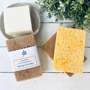 100% Compostable Sponge + Scrubber-Natural Cellulose & Sisal Fibre- Eco Friendly Plastic Free Zero Waste -Non Sponge Scourer-Biodegradable