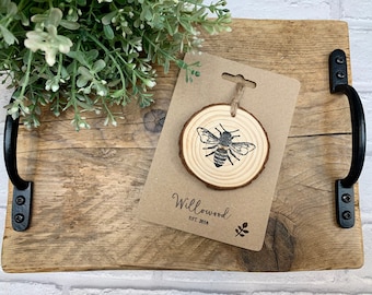 Bee Hanging Decoration - Natural Rustic Log Hanger - Gift