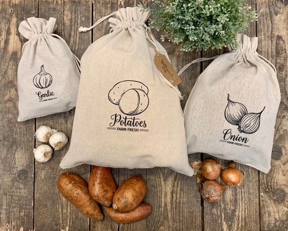 Linen Vegetable Bags Reusable Produce Storage Potatoes - Etsy UK