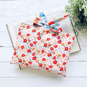 Floral Quilted Book Sleeve: Padded Fabric Book Cover, Handmade