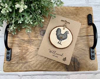 Hen Chicken Hanging Decoration - Natural Rustic Log Hanger - Gift