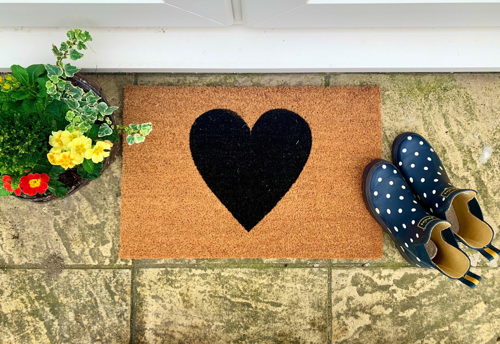 Heart Doormat Natural Coir Door Mat Black Etsy