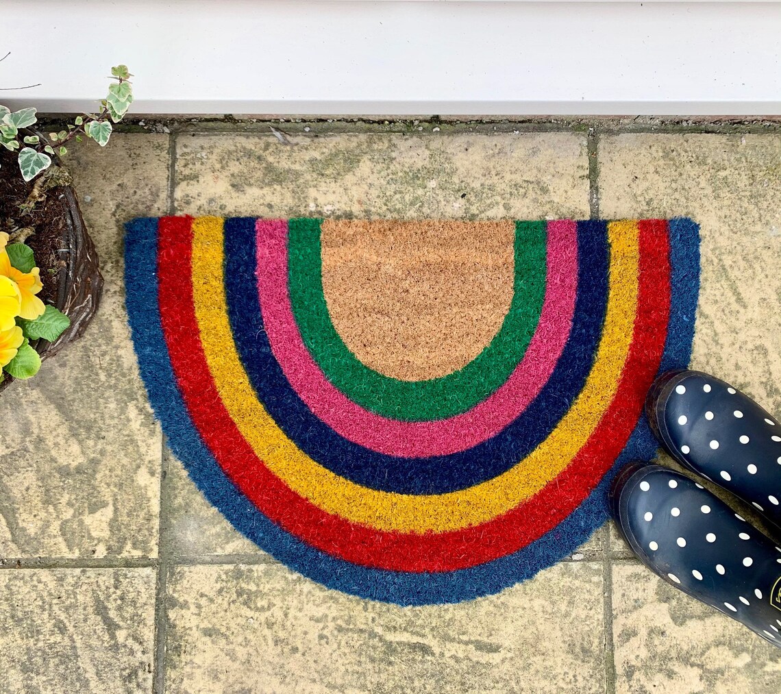 Rainbow Doormat Natural Coir Door Mat Etsy