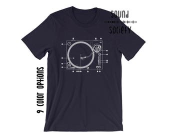 Turntable Blueprint Unisex T-Shirt, Record Player Graphic Tee, Analog Sound Nerd, DJ Shirt, Vinyl Record Collector Gift, Music Lover Gift