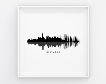 New York City Skyline Sound Wave Poster, New York Music Art Print, EDM Poster Print, NYC Techno Love, DJ Gift, Music Studio Wall Art Decor