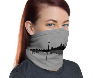 Toronto City Skyline Sound Wave Reusable Washable Face Mask, Music Producer Neck Gaiter, DJ Accessory Face Covering, DJ Gift
