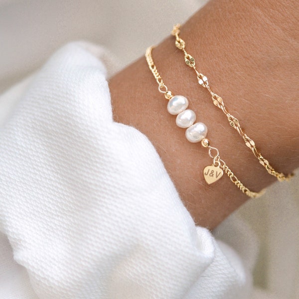 Personalisiertes Perlen Armband gold, Geschenk zum Muttertag