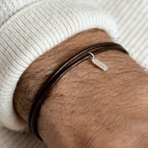 Personalized men's bracelet as a Christmas gift for dad - made of genuine leather and 925 sterling silver with name engraving or initials