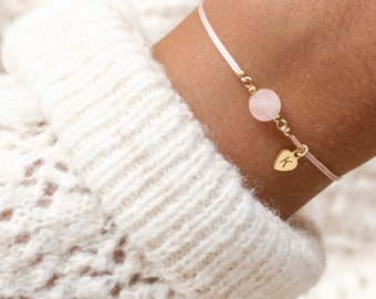 Bracelet personnalisé en quartz rose | cadeau pour la fête des mères | Cadeau personnalisé