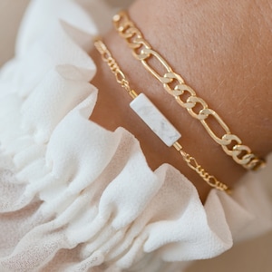 Bracelet with marble pearl, gold-plated Figaro chain and optional personalization / engraving / Mother's Day gift image 3