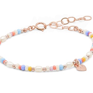 Buntes Perlenarmband personalisiert / Geschenk zum Muttertag Roségold