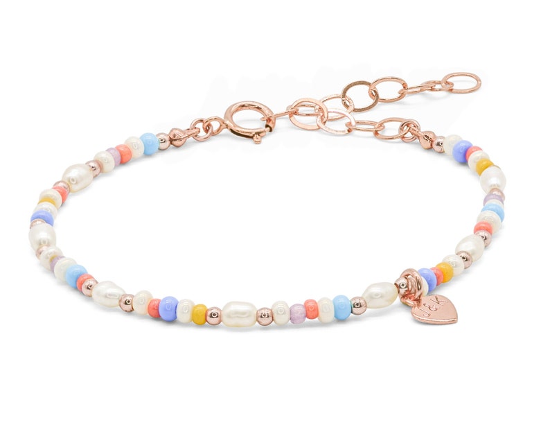 Buntes Perlenarmband personalisiert / Geschenk zum Muttertag Roségold