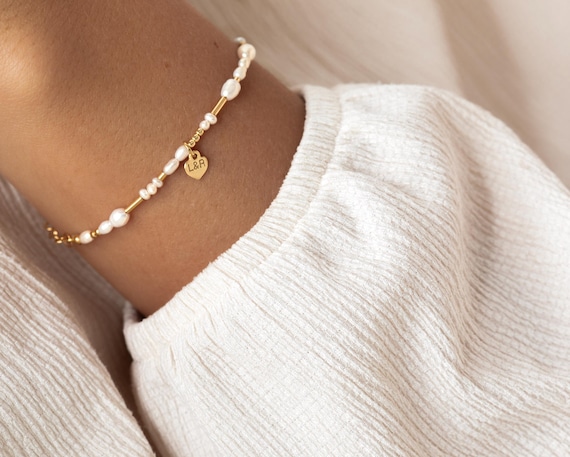 Perlenarmband mit Gravur (Name, Initialen) aus 925 Silber, gold & roségold | Armband für die Trauzeugin | Braut Accessoire für die Hochzeit