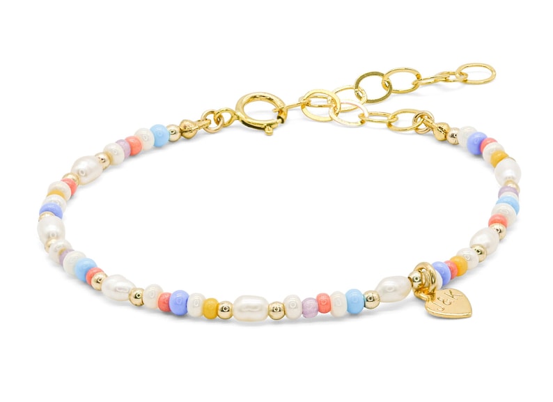 Buntes Perlenarmband personalisiert / Geschenk zum Muttertag Gold