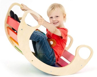 Wooden rocker arch Montessori climbing rocking toddler kids swing toy UK baby gift