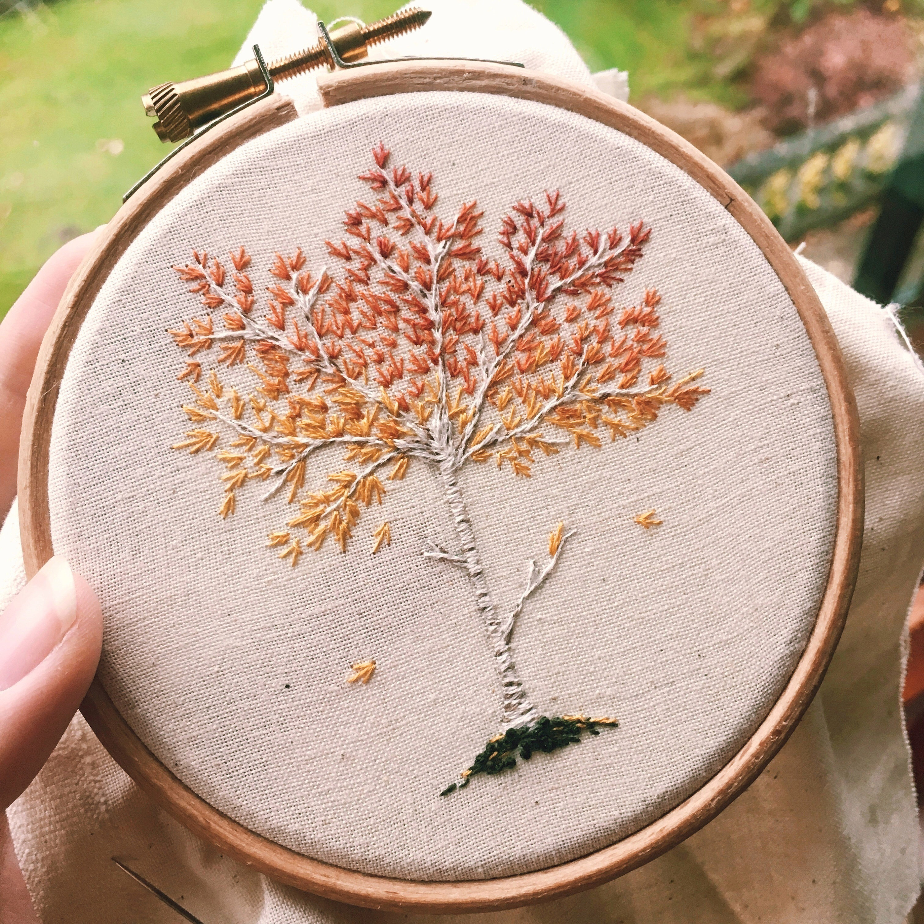 Autumn Silver Birch Tree Embroidery Pattern Kit DIY PDF Download