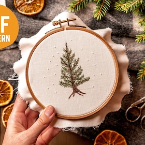 Pine Tree Beginner PDF Embroidery Pattern - Winter Tree, Christmas Gift, Home Decor Craft, Download Cute Sewing Design