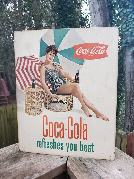 Vintage 1950s/1960s Coca-cola Cardboard Sign Advertising Refreshes