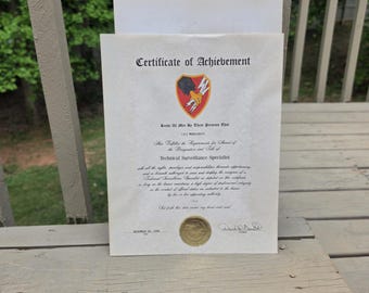 Vintage Army ASA Security Signals Intelligence Agency Certificate Army Security Agency