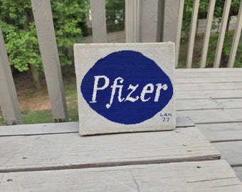 Vintage 1970s Pfizer Advertising Cross Stitch Sign Pfizer Genetics