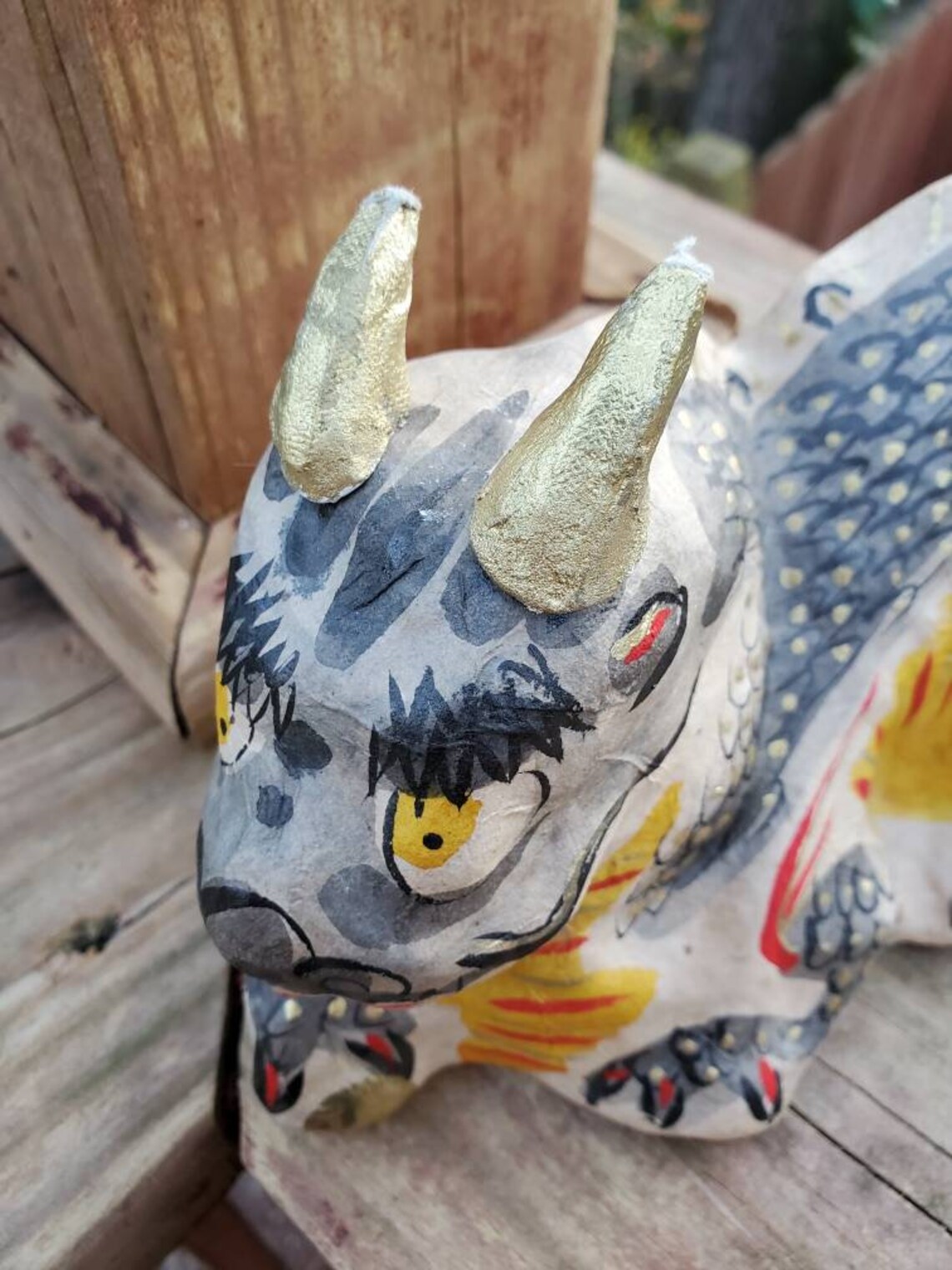Vintage Asian Paper Mache Dragon Figure Etsy