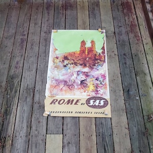 Vintage Rome SAS Scandinavian Airlines Systems Poster Advertising