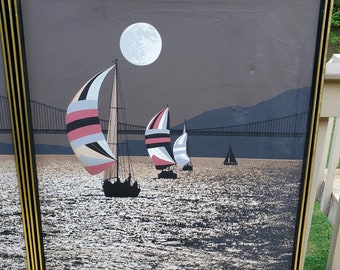 Vintage 1970s Mid Century Letterman San Francisco Bridge Art